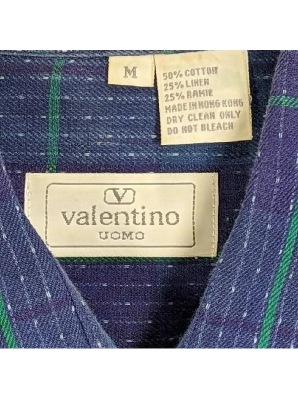 Valentino Blue Tartan plaid pattern long sleeve dress shirt size Medium - Picture 3 of 5
